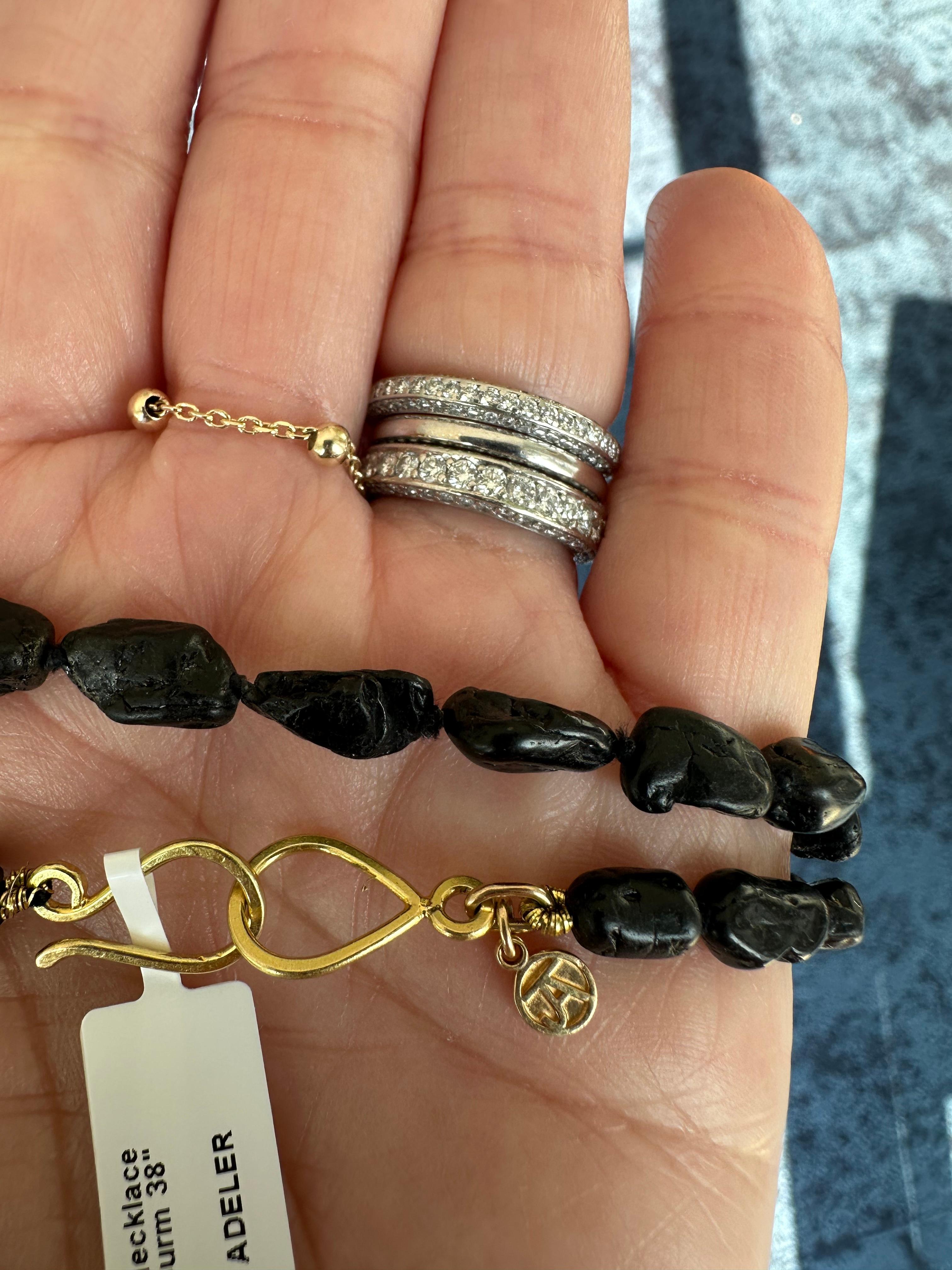 18K Yellow Gold Small Black Tourmaline Bead Necklace In New Condition For Sale In Virginia Beach, VA