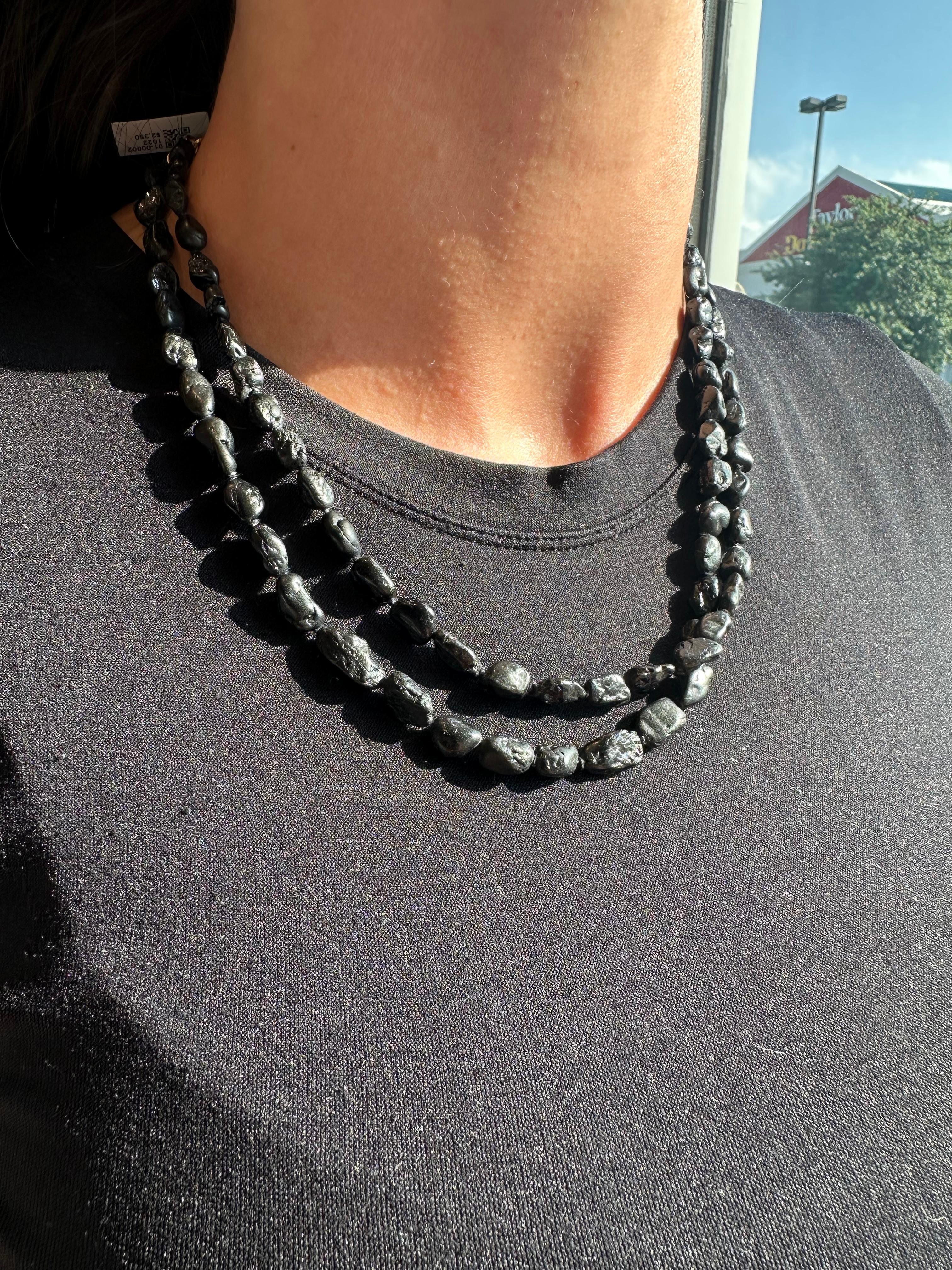 Women's or Men's 18K Yellow Gold Small Black Tourmaline Bead Necklace For Sale