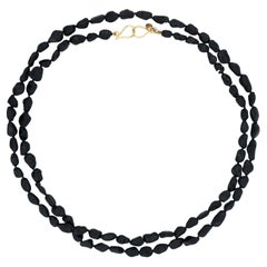 18K Yellow Gold Small Black Tourmaline Bead Necklace