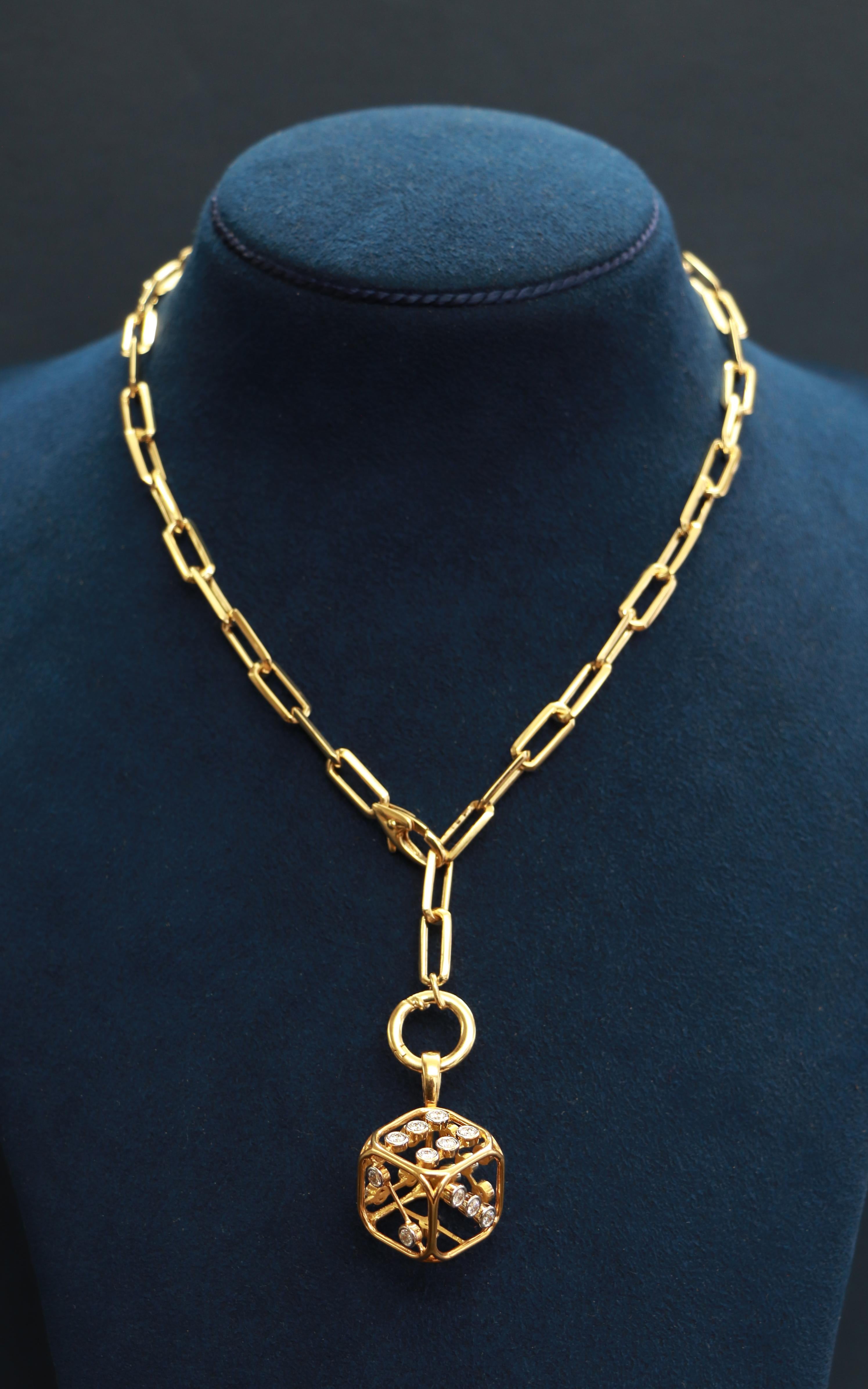 Women's or Men's 18K Yellow Gold Small Dice Diamond Pendant For Sale