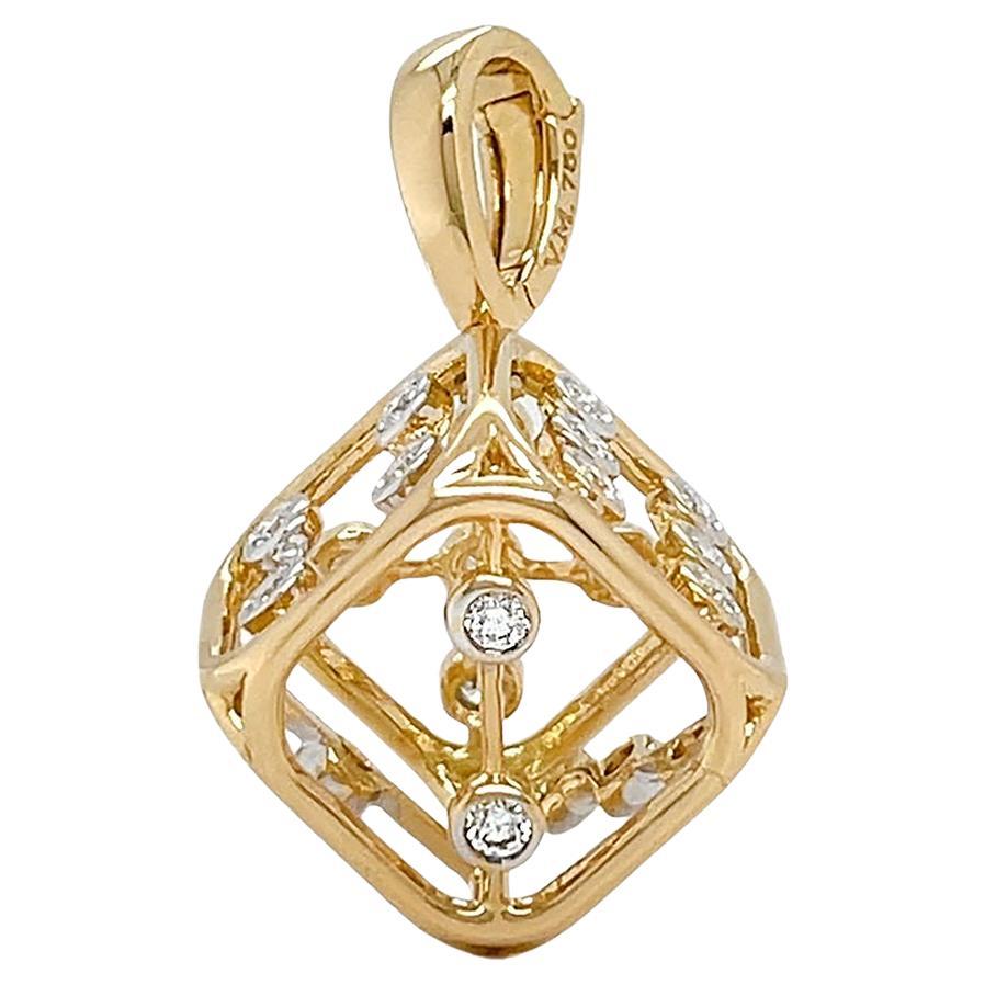 18K Yellow Gold Small Dice Diamond Pendant