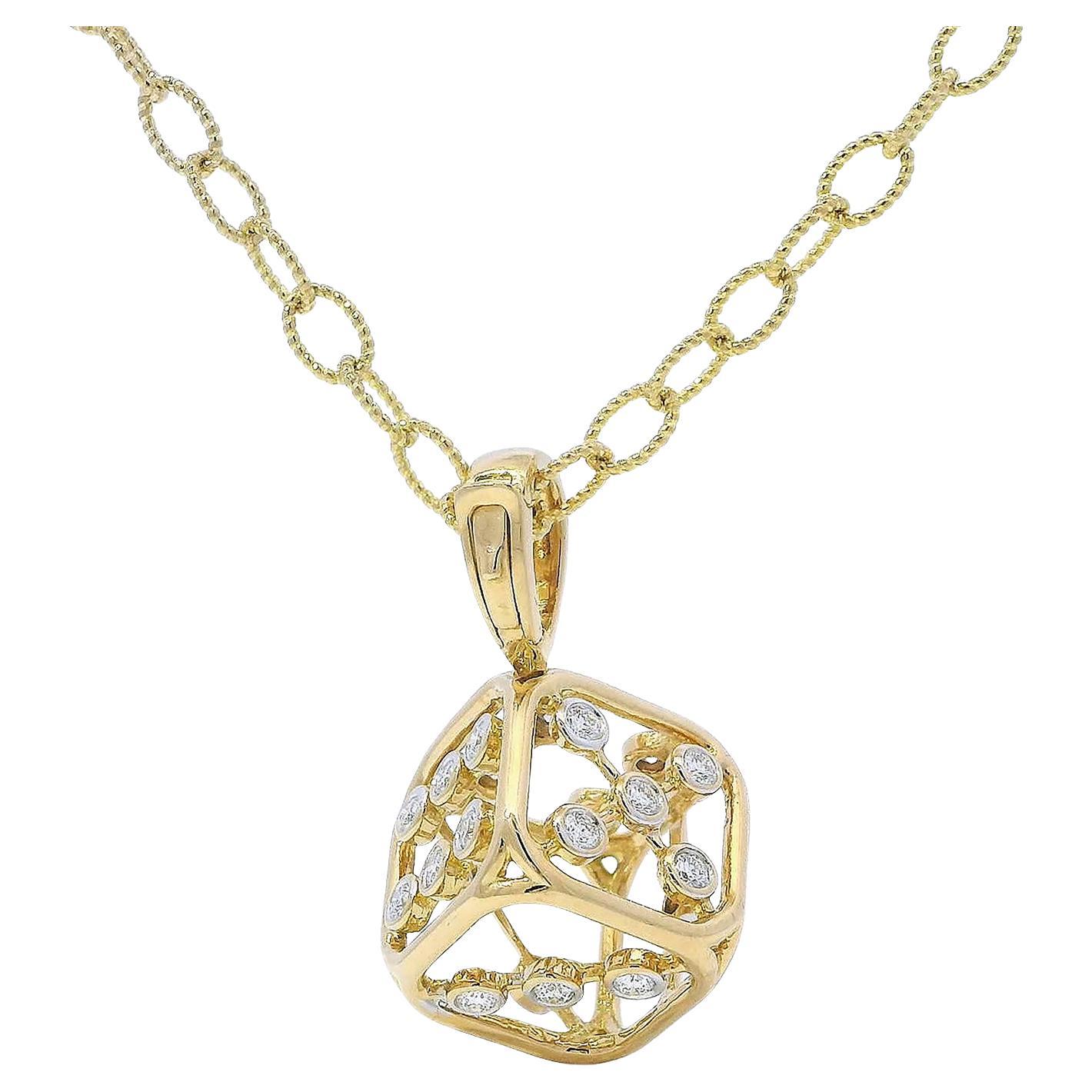 18K Yellow Gold Small Dice Diamond Pendant