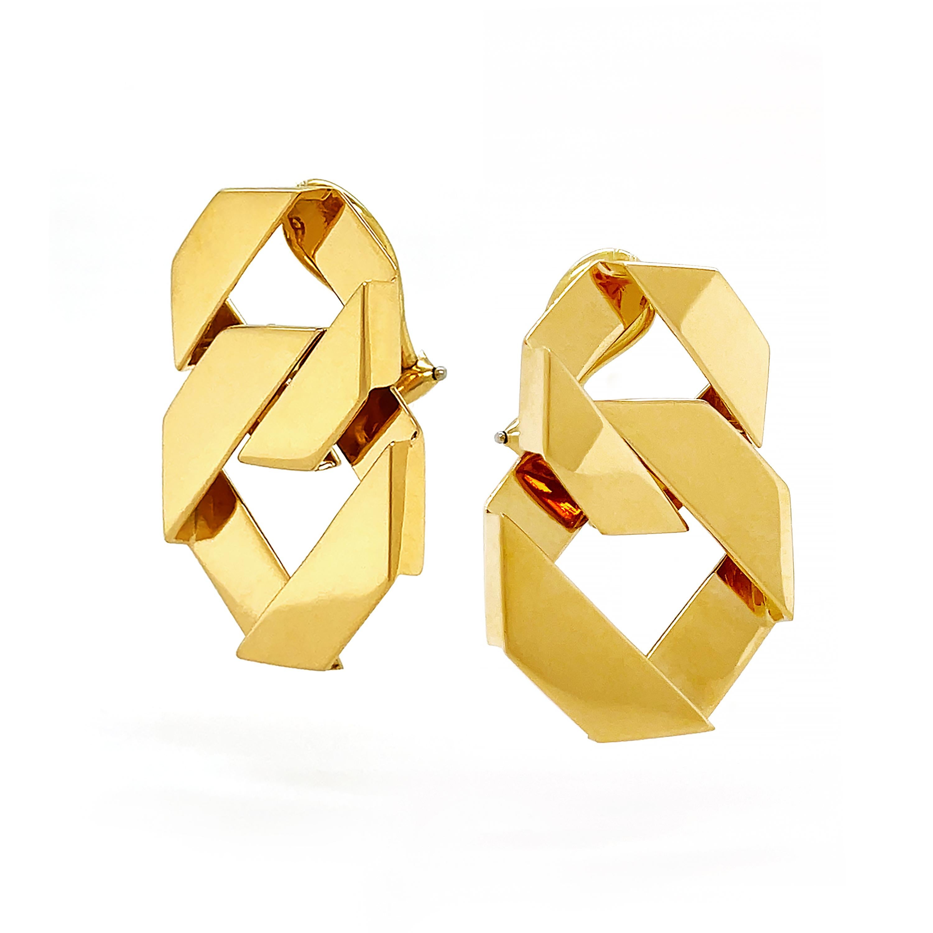 18K Yellow Gold Small Double Fold Over Earrings For Sale 1