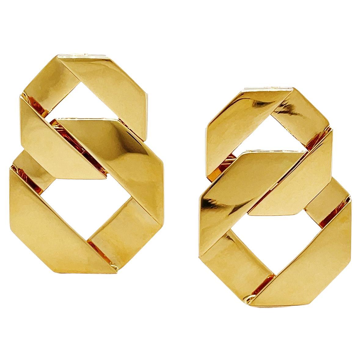18K Yellow Gold Small Double Fold Over Earrings
