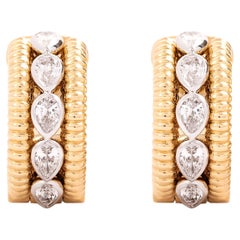 18K Yellow Gold Small Hoop Earrings with Natural Pear-Shaped Diamonds