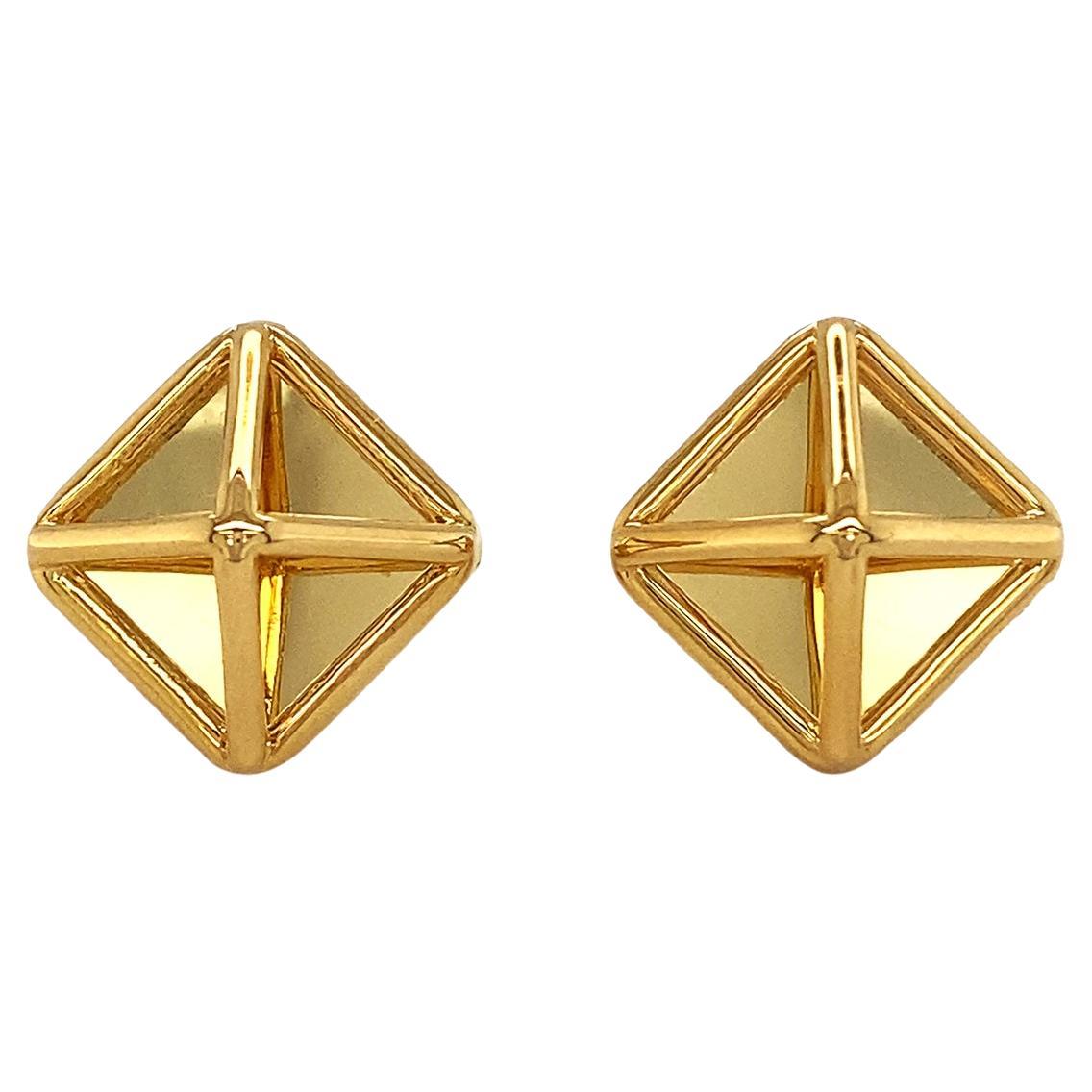 18K Yellow Gold Small Pyramid Stud Earrings