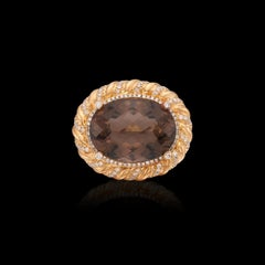 18k Yellow Gold Smokey Quartz & Diamond Ring
