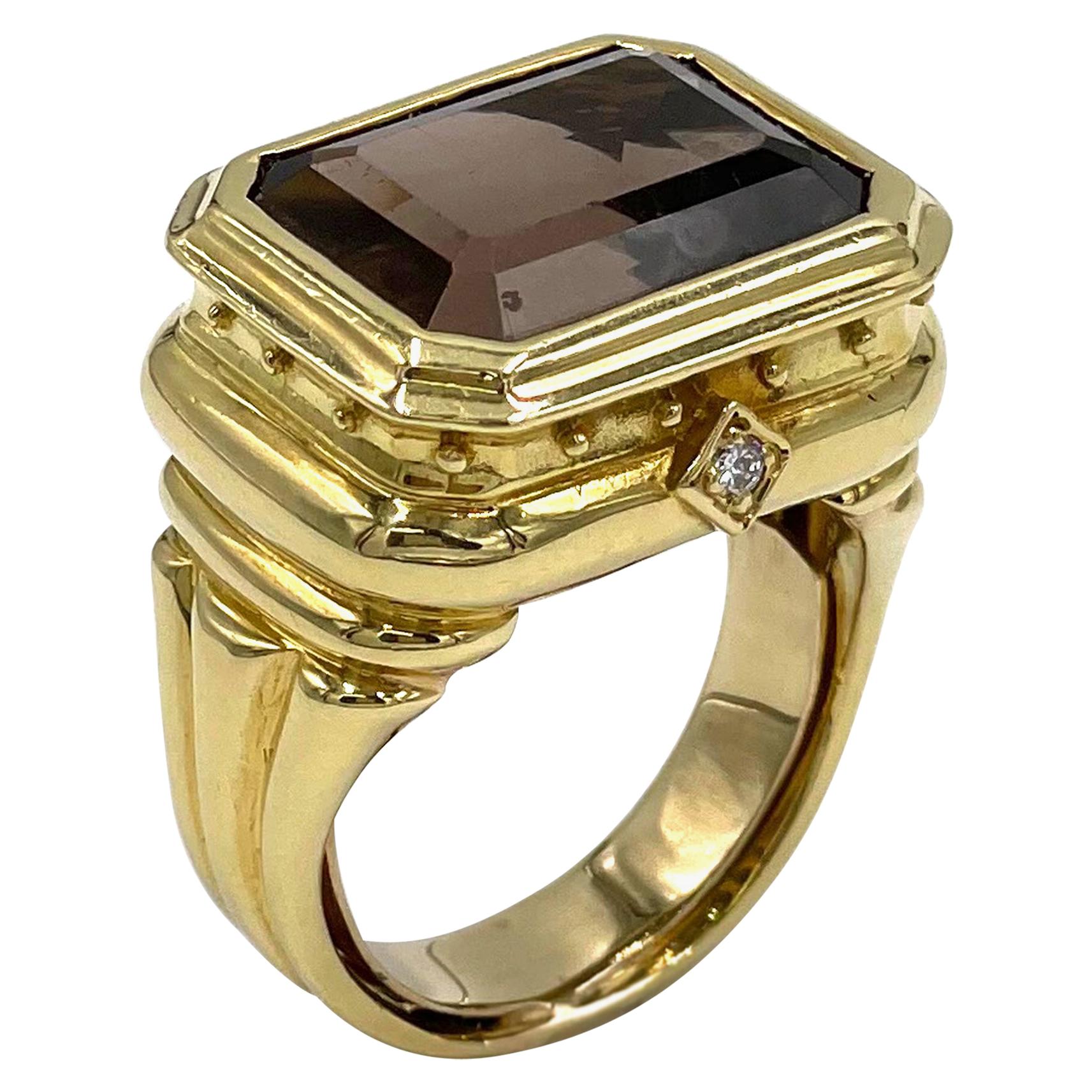 18K Yellow Gold Smoky Topaz Right Hand Ring