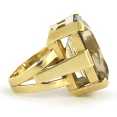 18k Yellow Gold Smoky Topaz Cocktail Ring, Emerald Cut, 21.00 ct