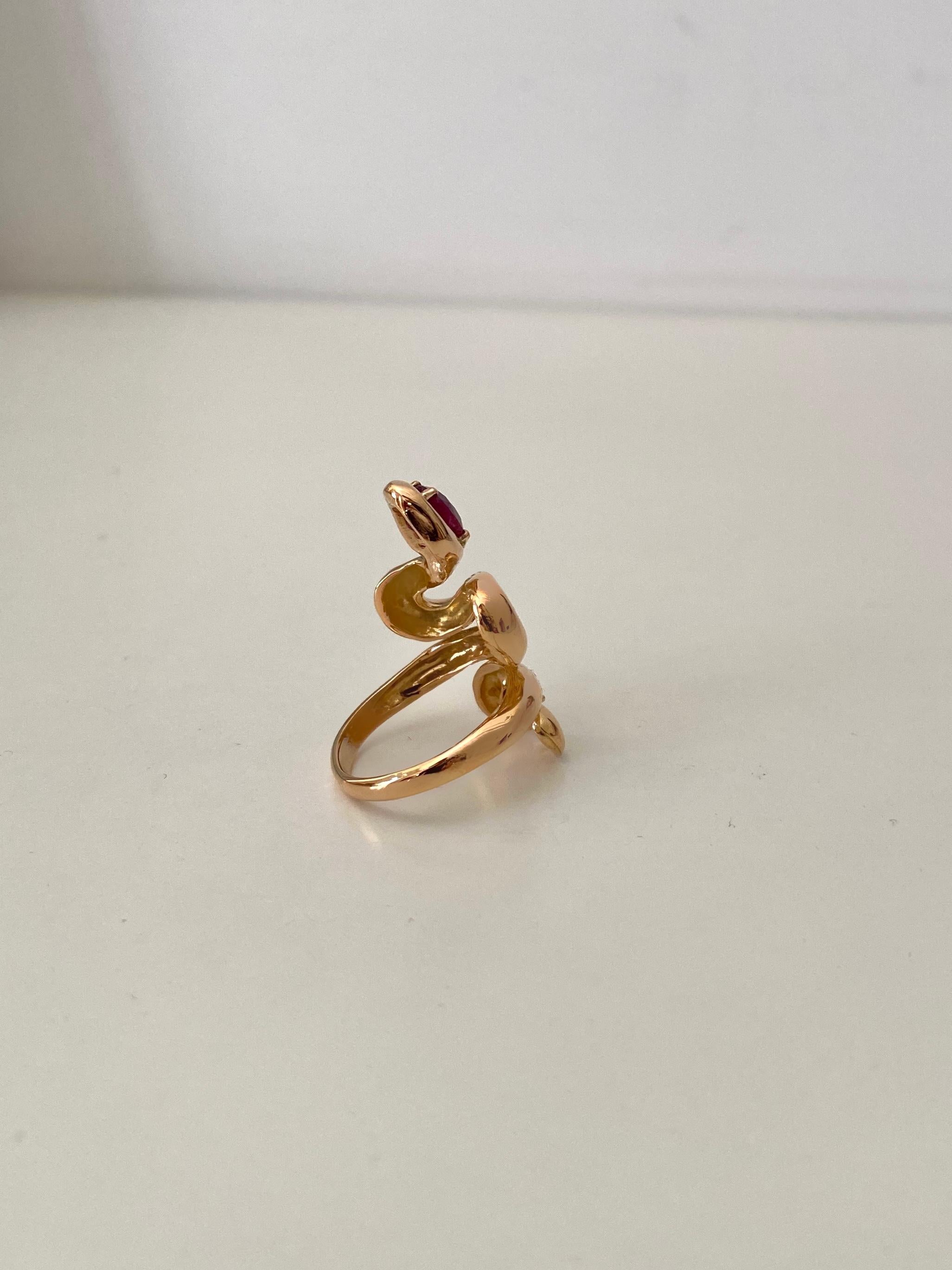 18K Yellow Gold Snake Bold Unisex Ring with Ruby Diamond Rossella Ugolini Design For Sale 5