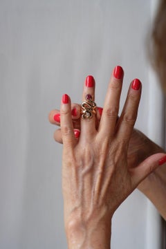 18K Yellow Gold Snake Bold Unisex Ring with Ruby Diamond Rossella Ugolini Design