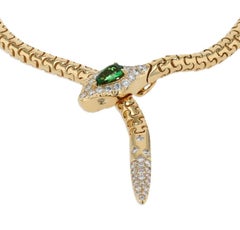 18K Gelbgold Schlangenarmband von Fern Freeman mit Tsavorit-Granat und Diamanten