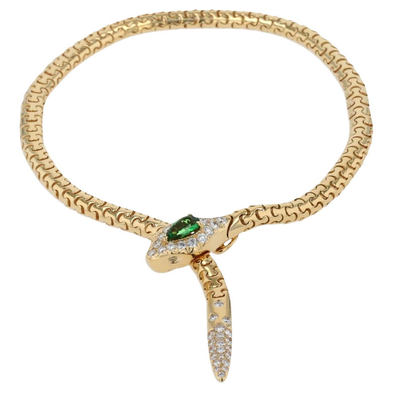 18K Yellow Gold Snake Bracelet by Fern Freeman with Tsavorite Garnet & Diamonds