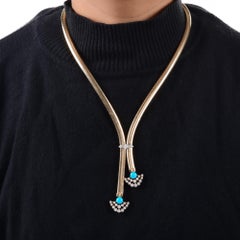 18k Yellow Gold Snake Chain Necklace with TCW3.58 Turquoise & Diamond Accents