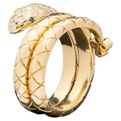 18K Yellow Gold Snake Engagement Ring Unique Snake Diamond Sapphire Fashion Ring