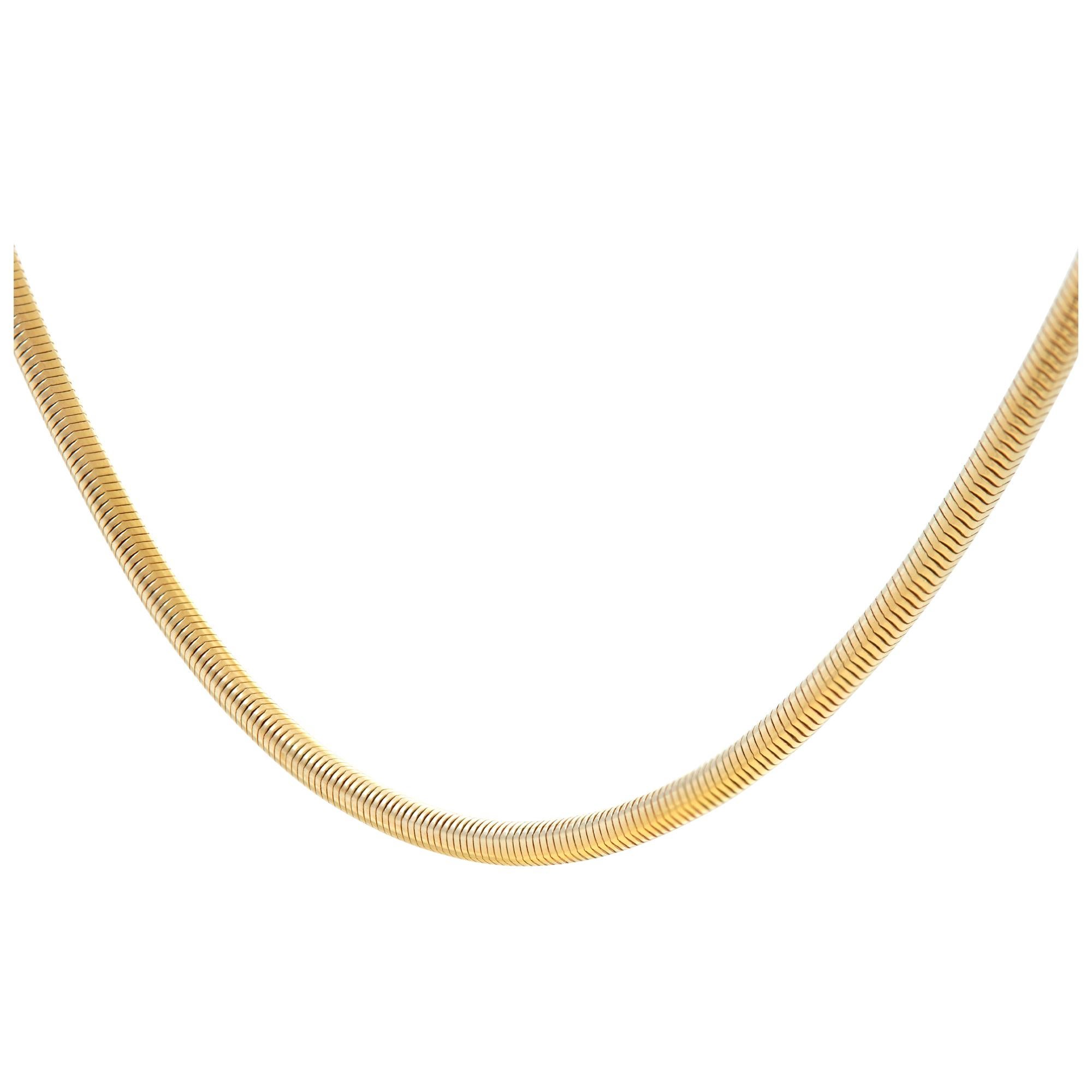Thin 18k yellow gold snake chain Length 16.5 inches. Width 1.8mm.
