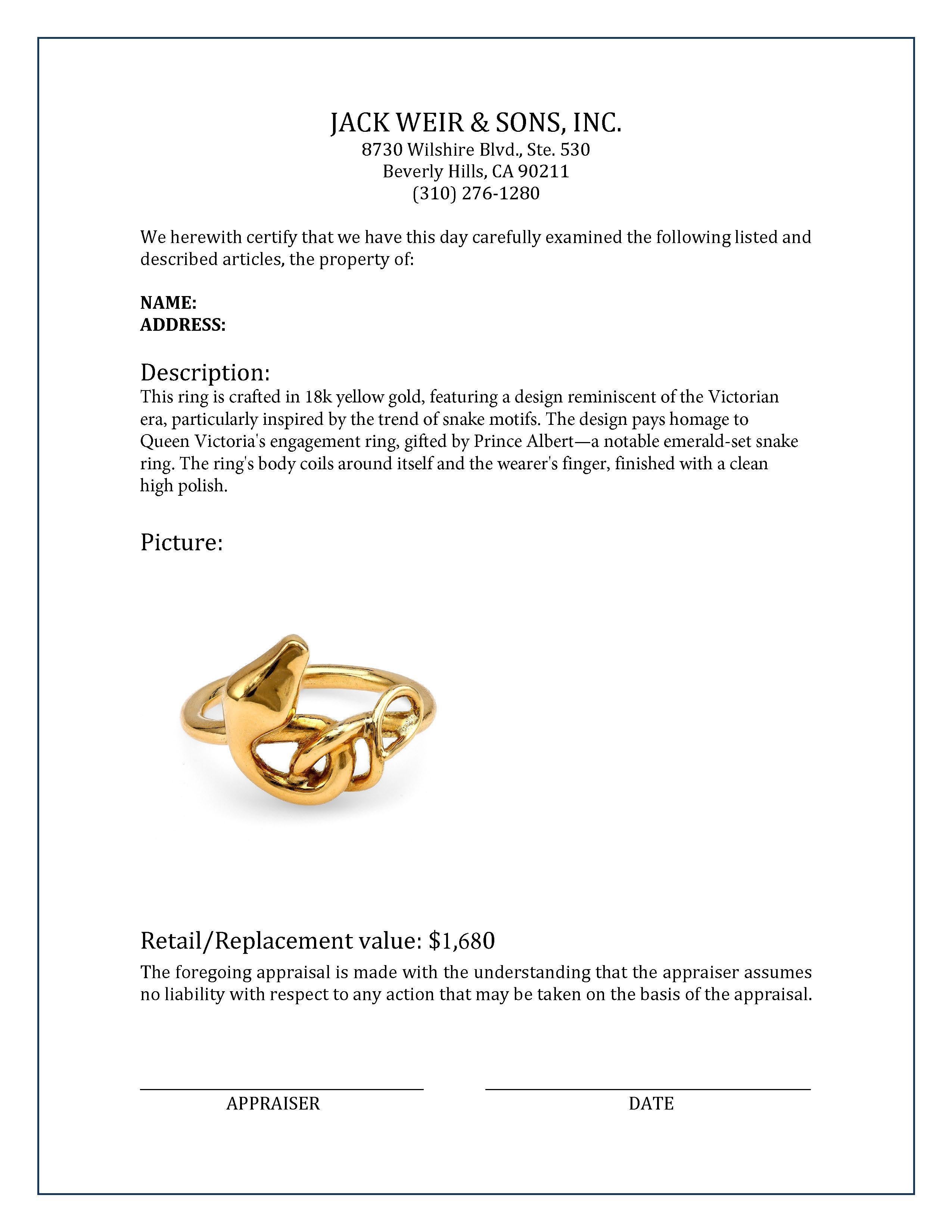 18k Gelbgold Schlangenring für Damen oder Herren im Angebot