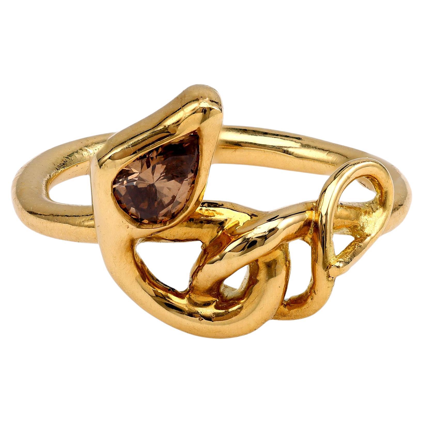 18k Yellow Gold Snake Ring with Champagne Diamond