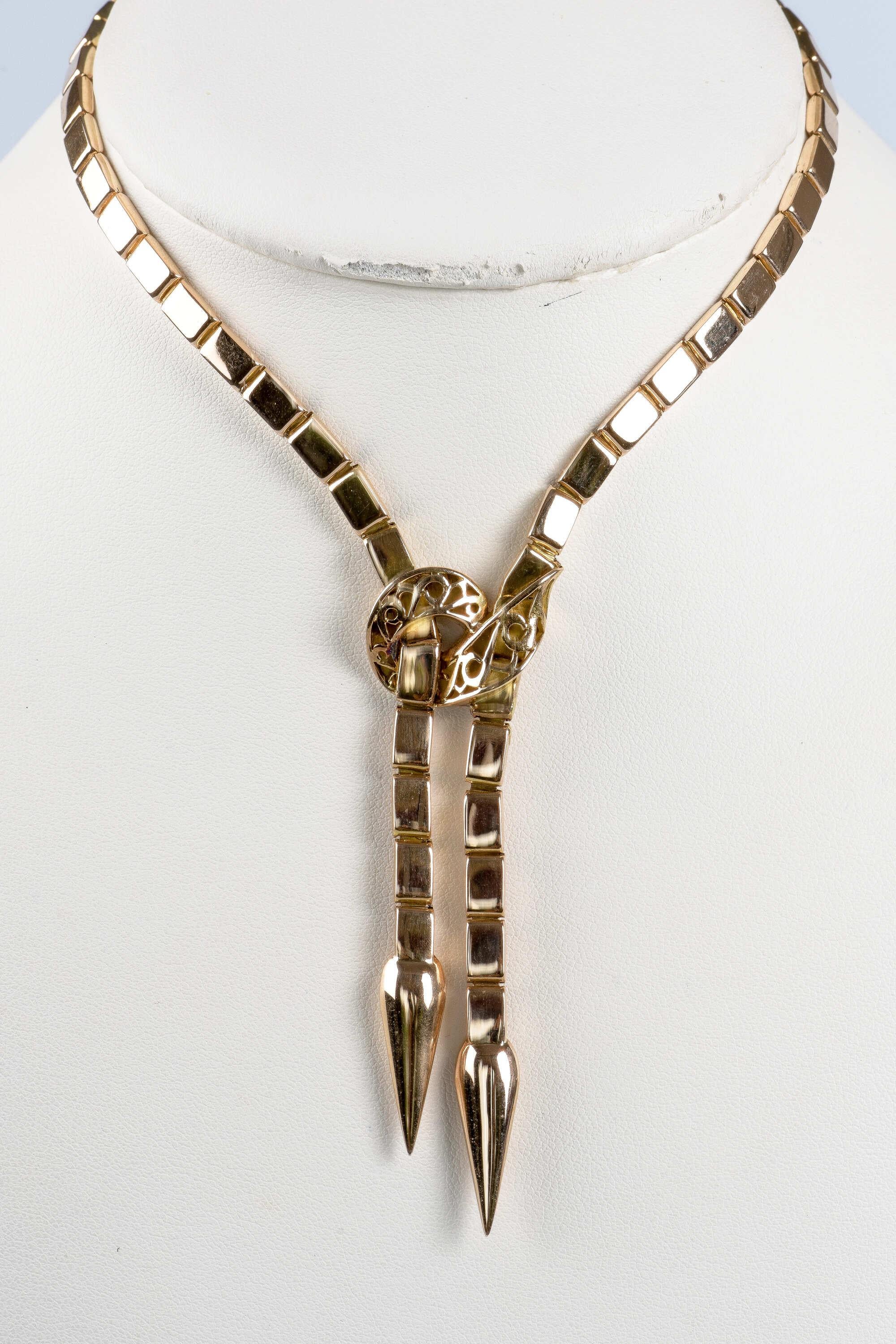 Women's 18K yellow gold snake style necklace For Sale