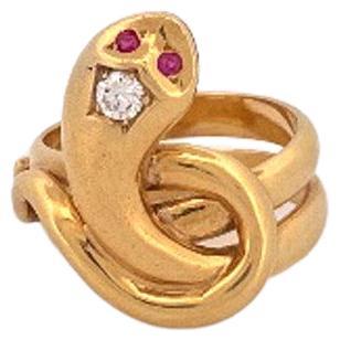 Emerald Diamond 18k Yellow Gold Snake Ring For Sale at 1stDibs