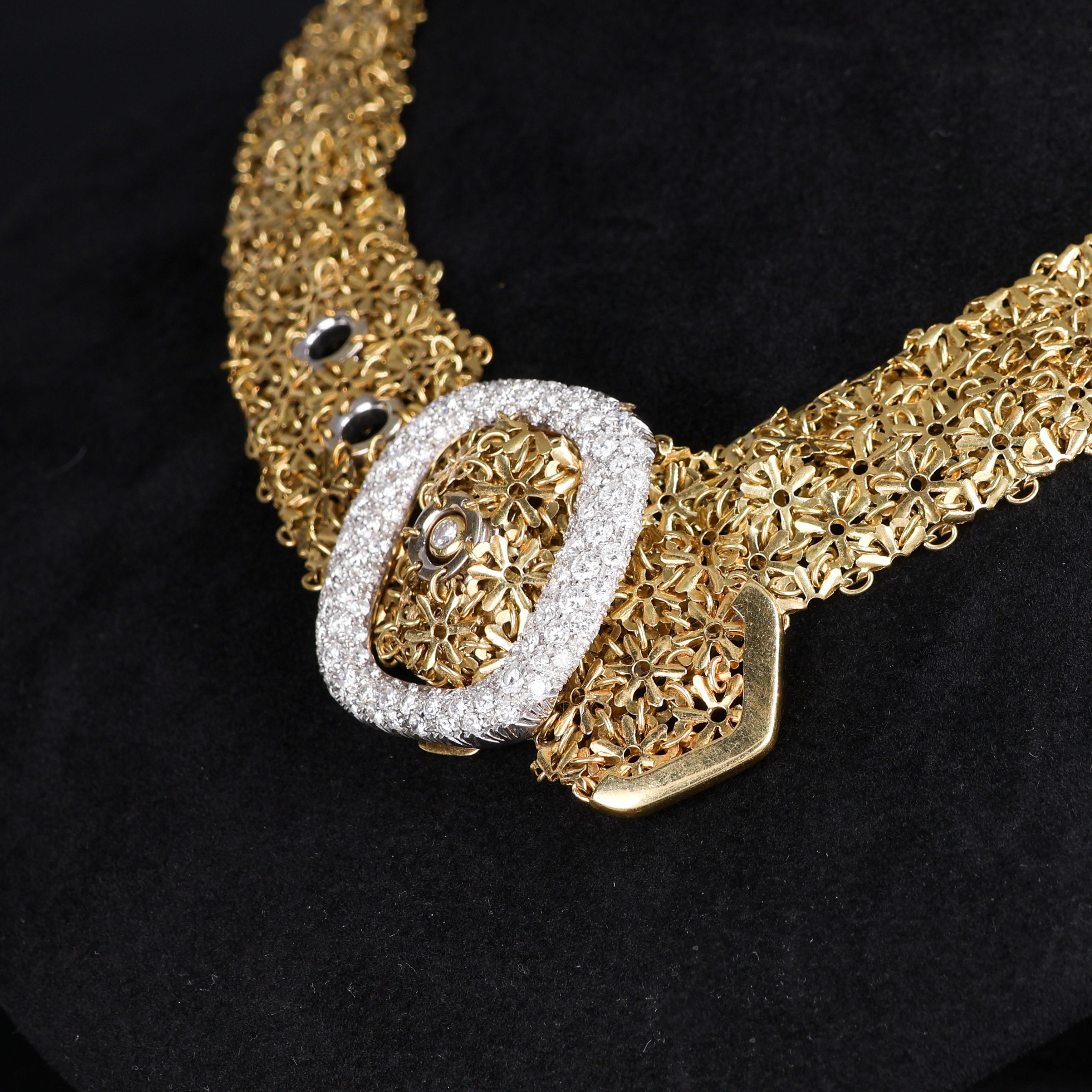Tour de cou en maille douce en or jaune 18K avec boucle en diamant Unisexe en vente