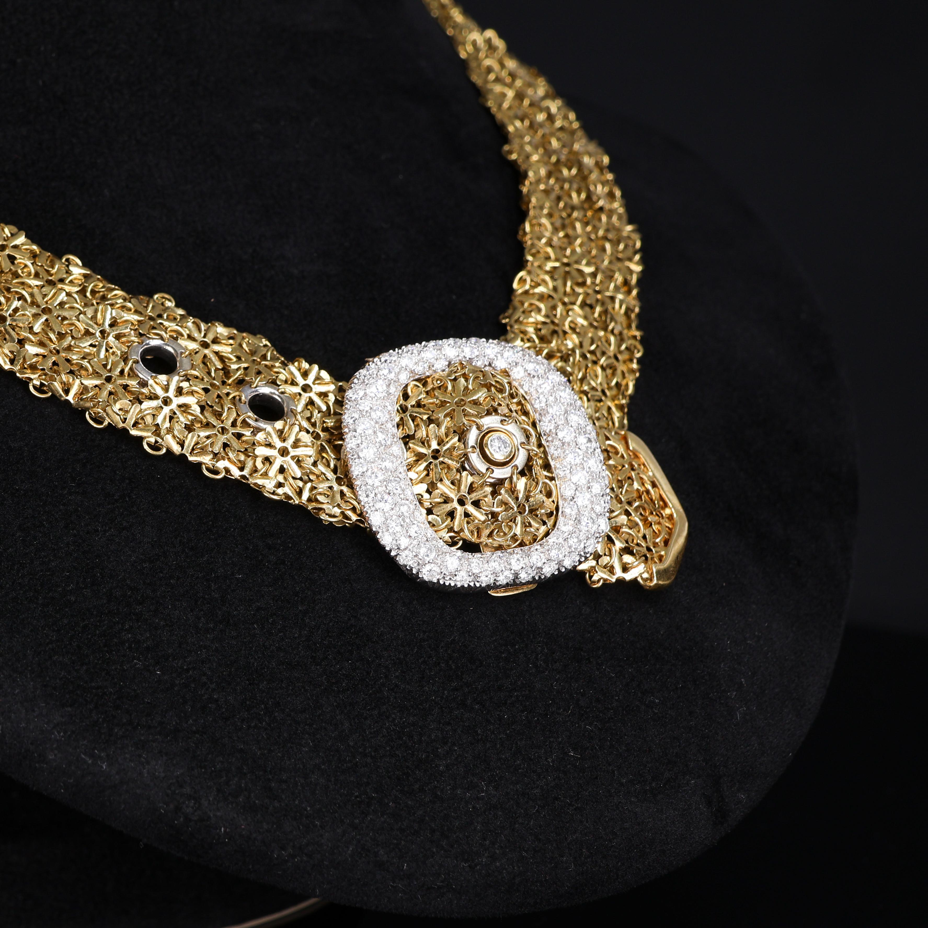 Tour de cou en maille douce en or jaune 18K avec boucle en diamant en vente 1