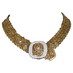 18K Yellow Gold Soft Mesh Choker with Diamond Buckle