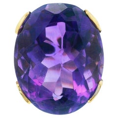 18k Yellow Gold Solitaire Amethyst Ring 32.4CT