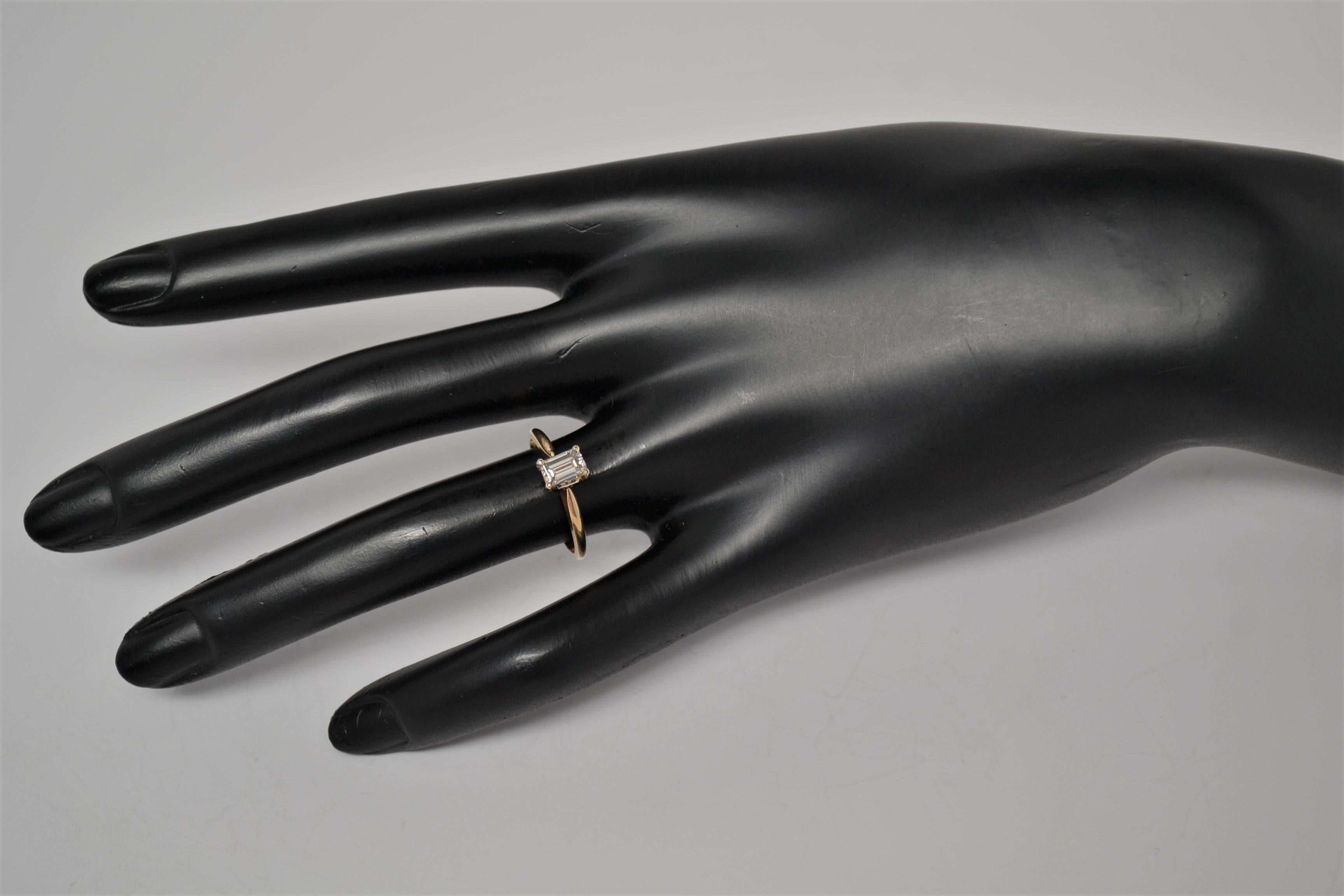 Women's 14K Yellow Gold Solitaire Emerald Cut Diamond Engagement Ring
