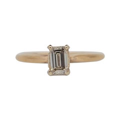 14K Yellow Gold Solitaire Emerald Cut Diamond Engagement Ring