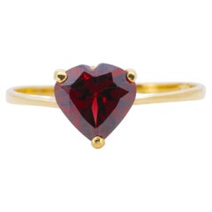 Bague solitaire en or jaune 18 carats avec cœur rouge et grenat naturel de 1 carat