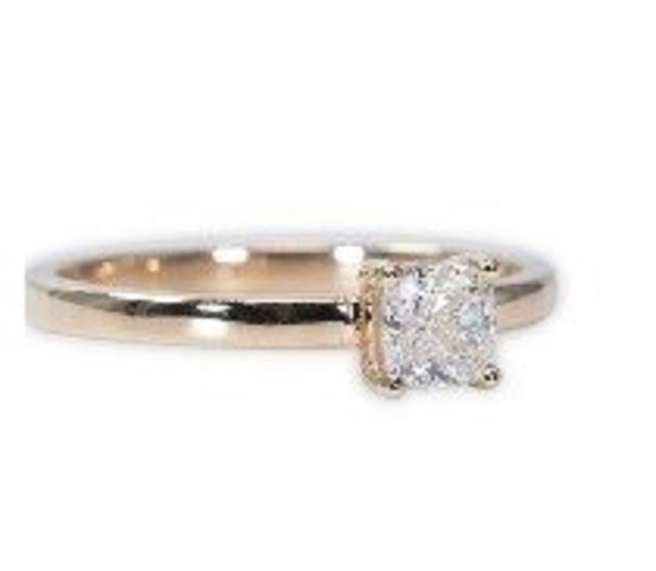 Cushion Cut 18k Yellow Gold Solitaire Ring w/ 0.61 ct Natural Diamonds, GIA Certificate For Sale