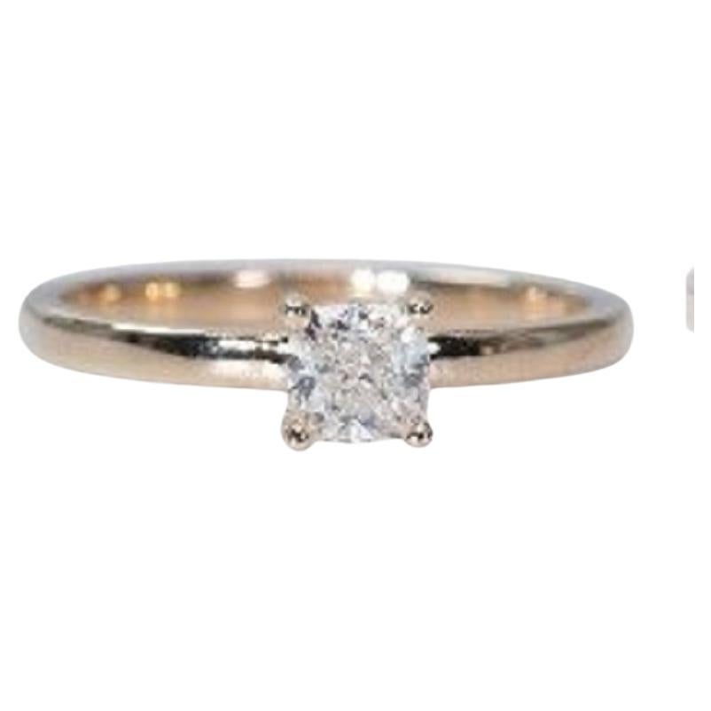 18k Yellow Gold Solitaire Ring w/ 0.61 ct Natural Diamonds, GIA Certificate For Sale