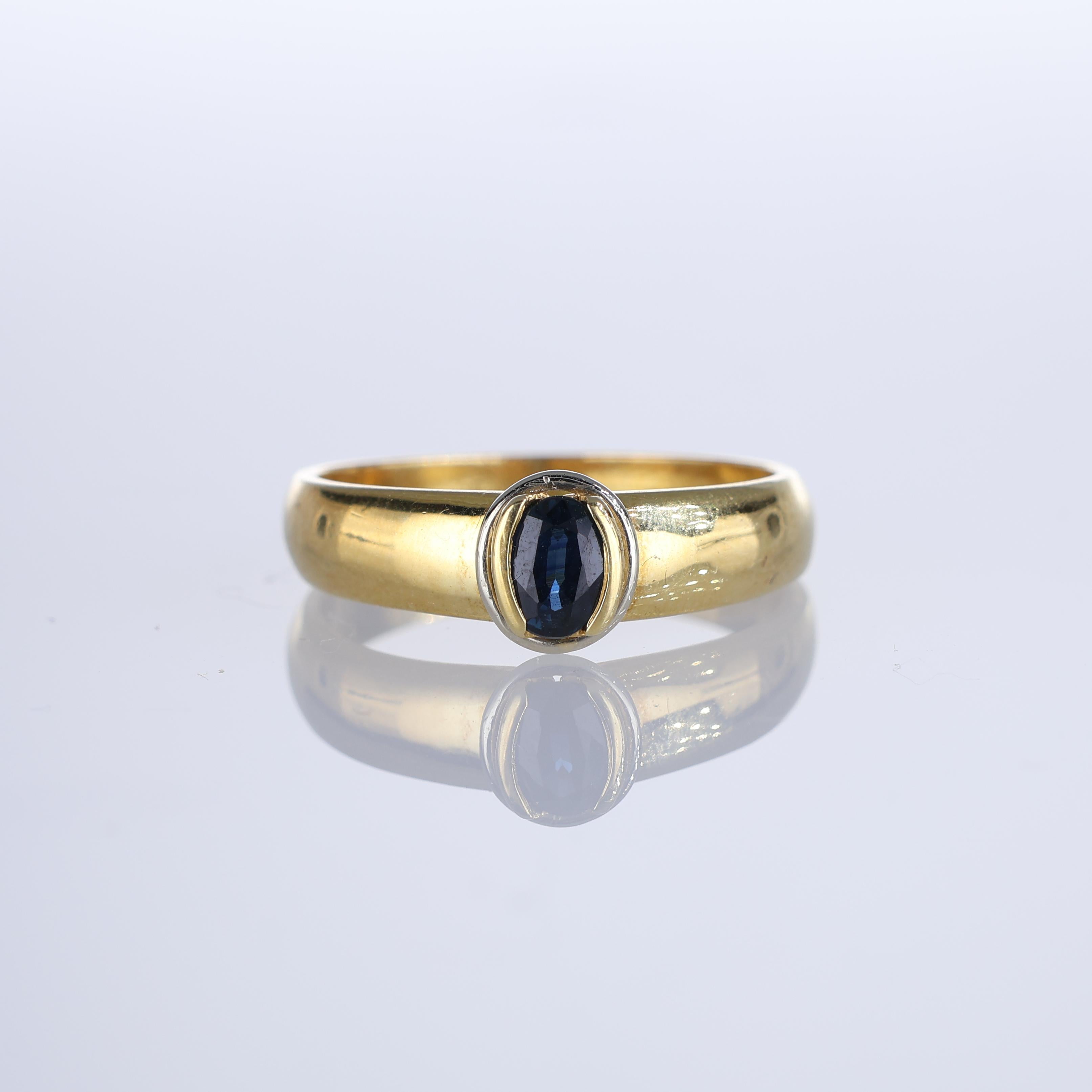 IMPORTANT NOTE:
✔ No additional costs will be added to this order.
✔ Shipping and customs duties are fully covered by us.
--------------------
A classic 18k yellow gold solitaire ring featuring an oval-cut sapphire in a smooth bezel setting. The
