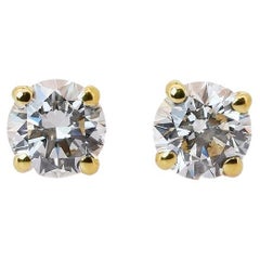 18k Yellow Gold Solitaire Stud Earrings with 1.01ct Natural Diamonds AIG Cert