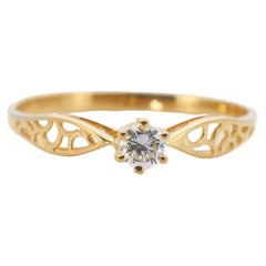 18 Karat Gelbgold Solitär Vintage-Ring mit 0,10 Karat natürlichem Diamant