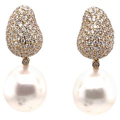 Boucles d'oreilles détachables ou clous en or jaune 18 carats des mers du Sud 13-14 mm