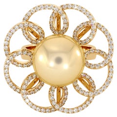18K Yellow Gold South Sea Golden Pearl Diamonds Ring by Emilia Lekarrier Certif