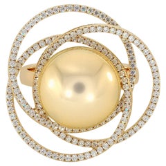 18K Yellow Gold South Sea Golden Pearl Diamonds Ring
