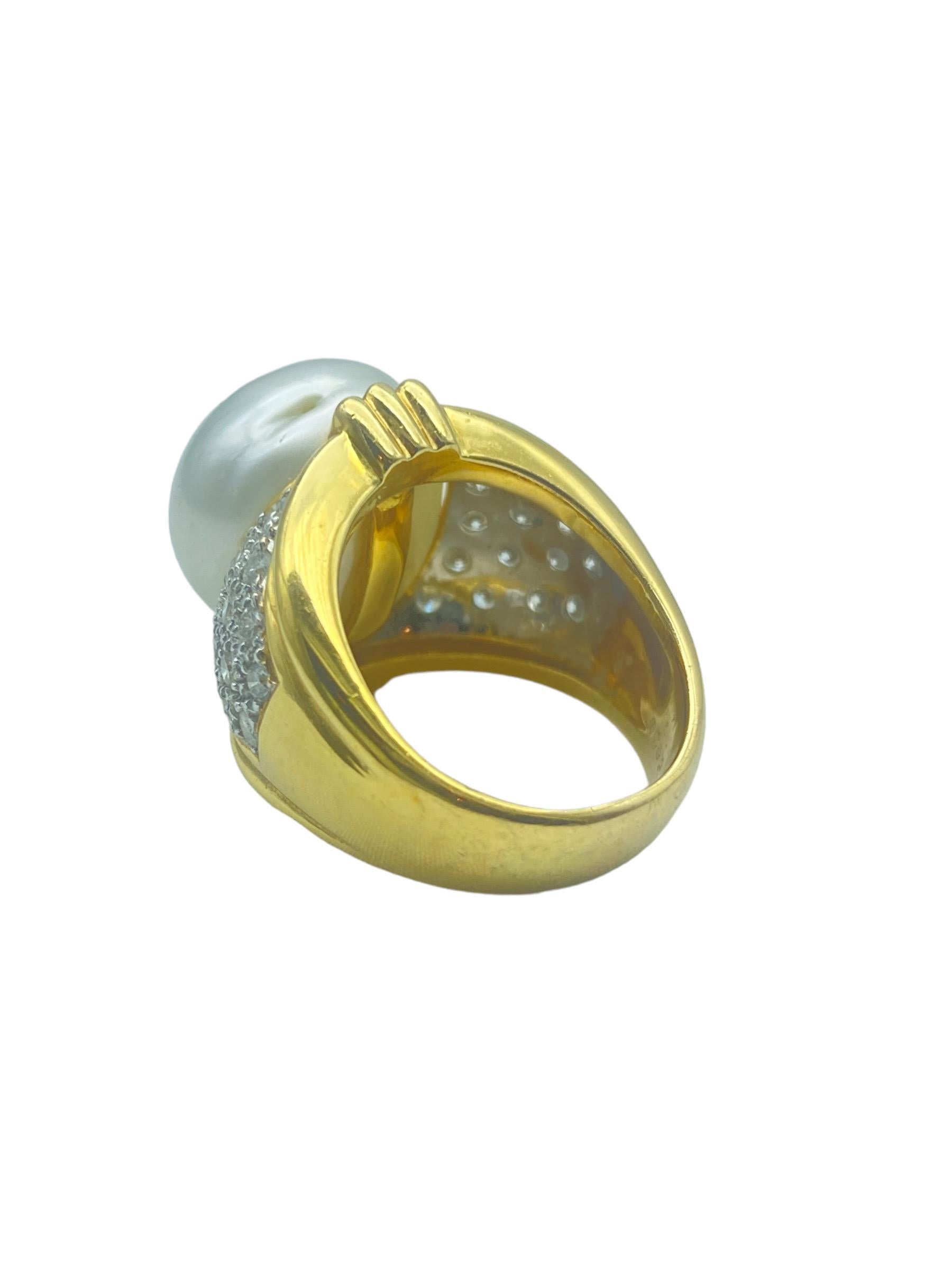 Bead 18k Yellow Gold South Sea Pearl Diamond 1.00 Carat Ring