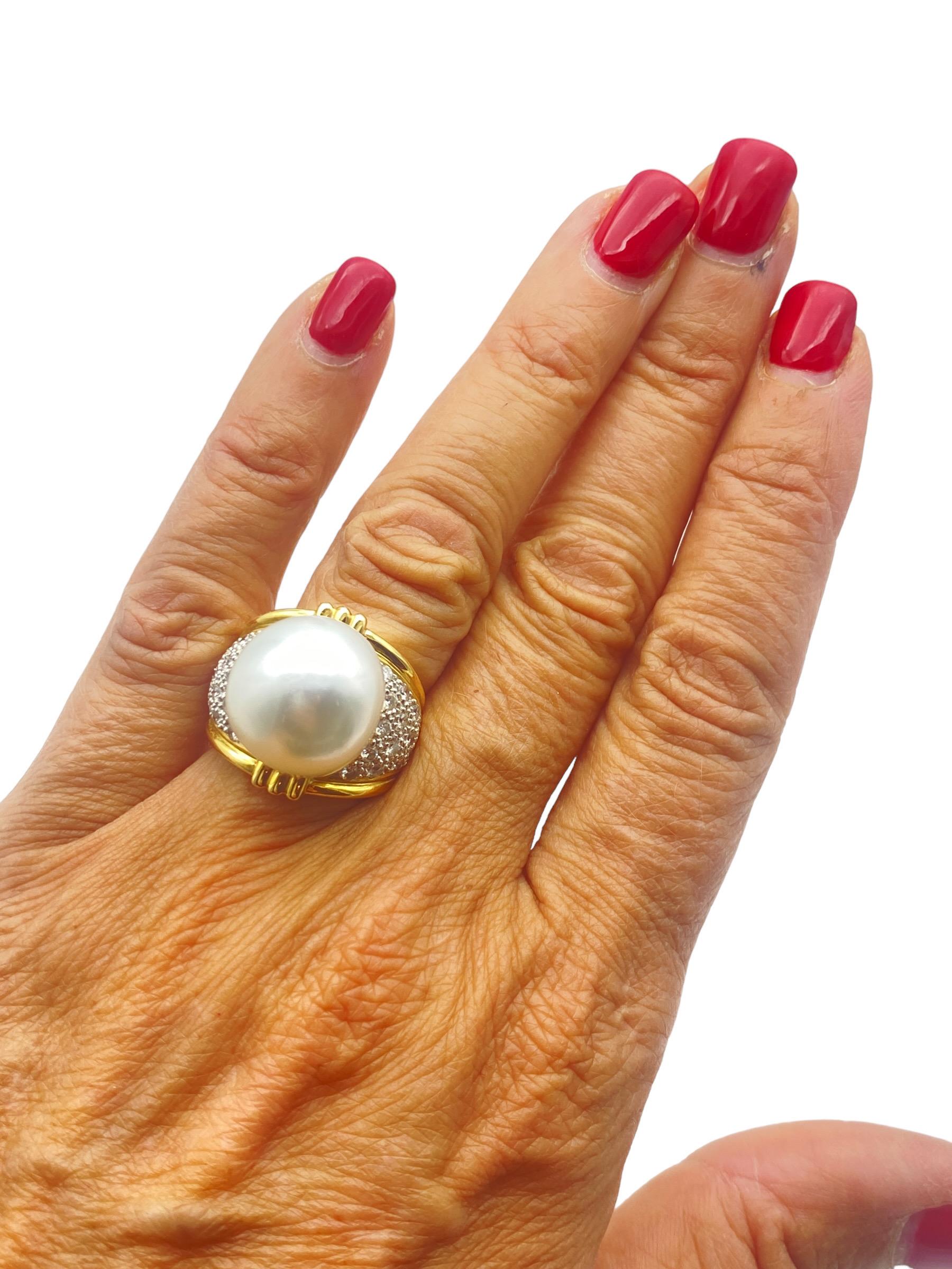 18k Yellow Gold South Sea Pearl Diamond 1.00 Carat Ring 2