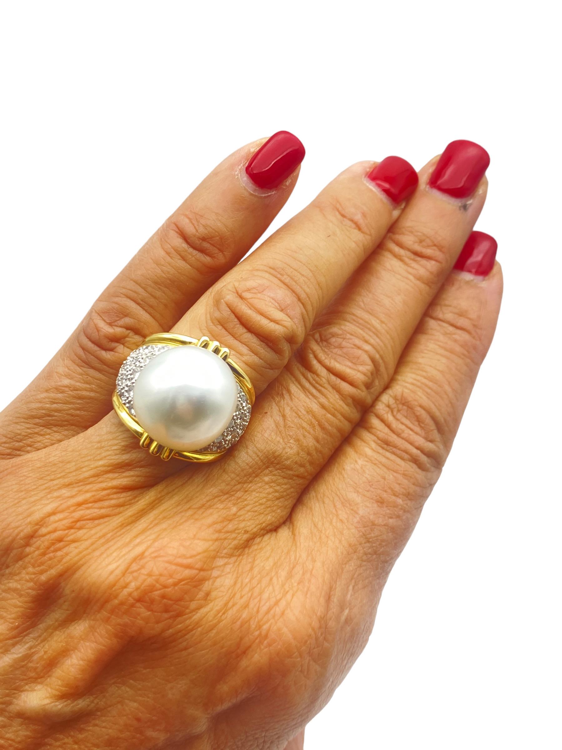 18k Yellow Gold South Sea Pearl Diamond 1.00 Carat Ring 3