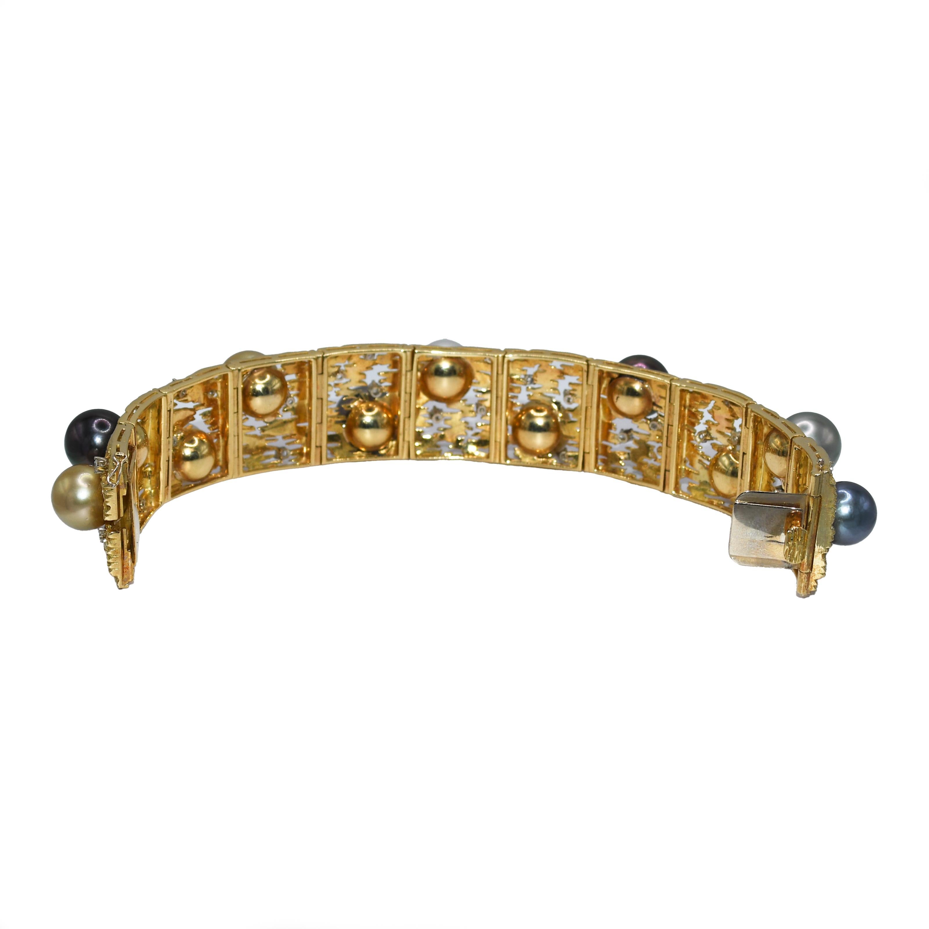 18K Yellow Gold South Sea Pearl and Diamond Bracelet For Sale 2