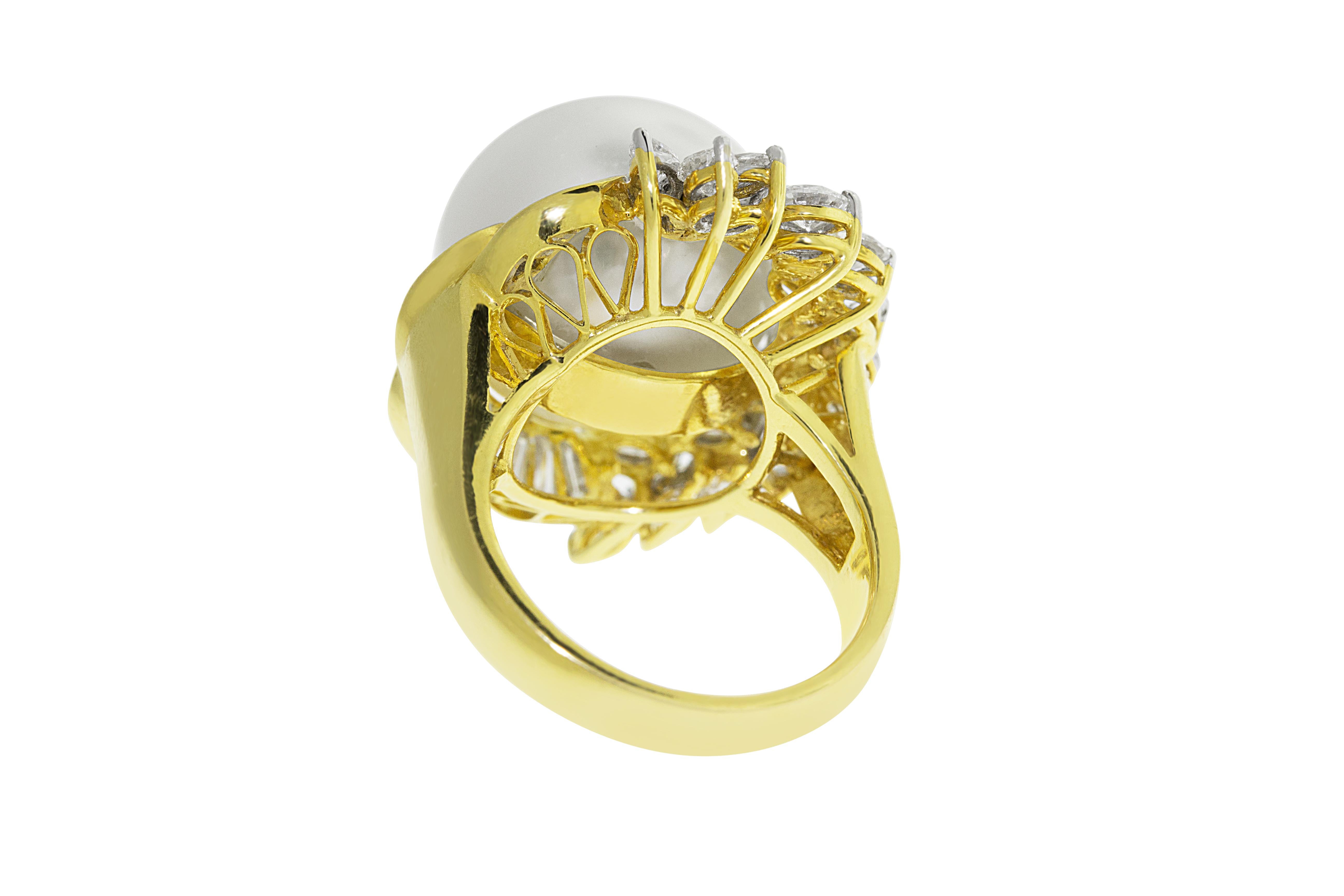 Marquise Cut 18 Karat Yellow Gold South Sea Pearl and Diamond Cocktail Ring