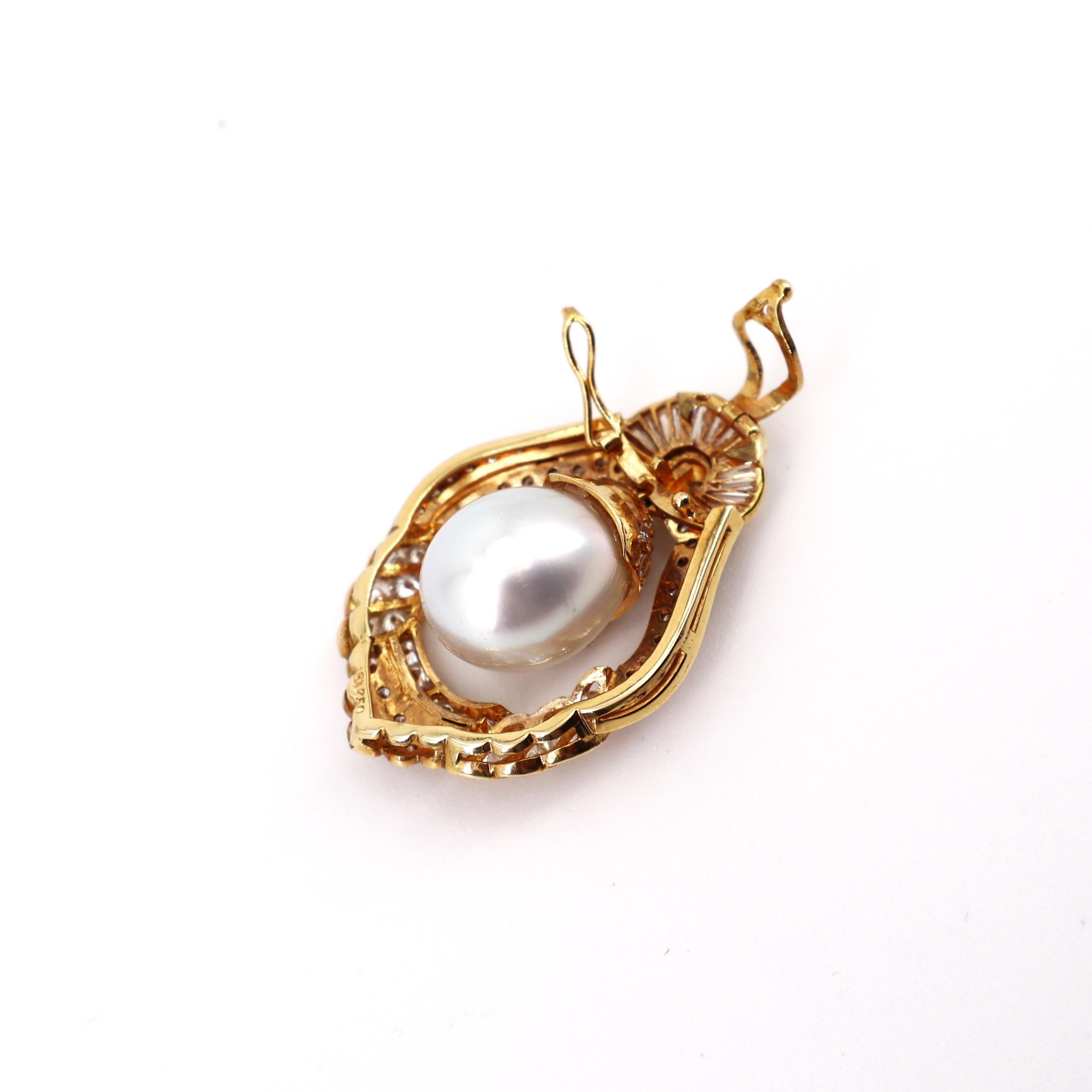 Femenino o masculino Collar de Perlas del Mar del Sur y Diamantes de Oro Amarillo de 18 K en venta