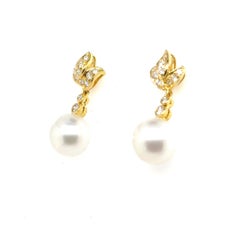 18k Yellow Gold South Sea Pearl Drop Diamond Earrings