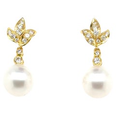 18k Yellow Gold South Sea Pearl Drop Diamond Earrings