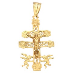 18K Yellow Gold Spanish Caravaca Cross Pendant