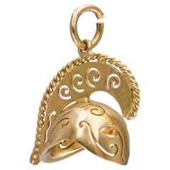 18k Yellow Gold Spartan Goddess Athena Helmet Charm Pendant
