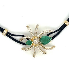 18K Yellow Gold Spider Woven Bracelet with Emeralds & Diamonds
